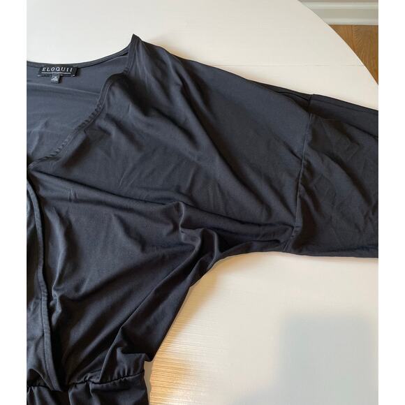 Eloquii Midi Dress Black Surplice Neck Stretchy 3/4 Sleeves Elastic Waist Sz 18 - Picture 7 of 11